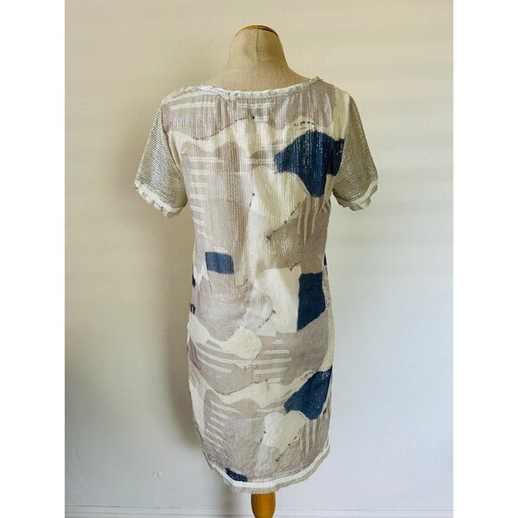 Elisa Cavaletti Women's Medium Italian Sequin Mesh Overlay Dress Beige/Blue - Picture 4 of 15